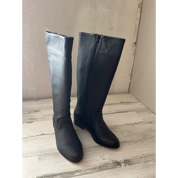 Classique black leather knee high small heeled zipper boots size 7.5 NWT - Picture 1 of 7